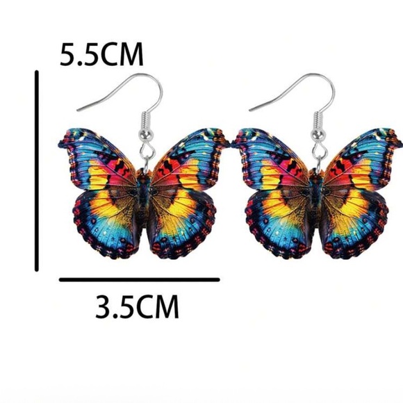 Blue and Yellow Butterfly Acrylic Earrings - Picture 3 of 3